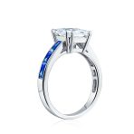 3CT CZ Princess Cut Engagement Ring Cubic Zirconia Blue Channel Set Baguette Band Sterling Silver - Image 2