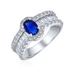 Vintage Art Deco Halo Blue Simulated Sapphire Engagement Ring Sterling Silver - Image 2