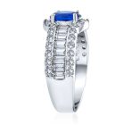 Vintage Art Deco Halo Blue Simulated Sapphire Engagement Ring Sterling Silver - Image 3
