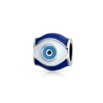 Blue Enamel Evil Eye Charm Bead Amulet Good Luck Silver