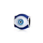 Blue Enamel Evil Eye Charm Bead Amulet Good Luck Silver