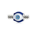 Blue Enamel Evil Eye Charm Bead Amulet Good Luck Silver - Image 2