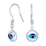 Turkish Blue Evil Eye Round Dangling Earrings .925Sterling Silver