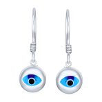 Turkish Blue Evil Eye Round Dangling Earrings .925Sterling Silver - Image 2