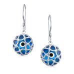 Blue Nazar Evil Eye Filigree Dangle Earrings Murano Glass &  Sterling Silver - Image 2