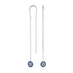 Blue Nazar Evil Eye Chandelier Earrings CZ Pave Silver