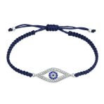 Turkish Blue Evil Eye Strand Bracelet with CZ Accents and Blue Braided Cord