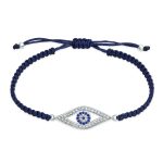 Turkish Blue Evil Eye Strand Bracelet with CZ Accents and Blue Braided Cord