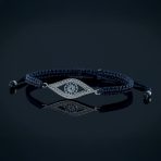 Turkish Blue Evil Eye Strand Bracelet with CZ Accents and Blue Braided Cord - Image 3