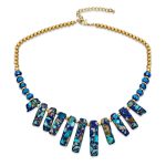 Blue Speckle Turquoise Bib Fan Statement Collar Choker Necklace Adjustable