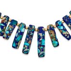 Blue Speckle Turquoise Bib Fan Statement Collar Choker Necklace Adjustable - Image 2