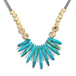 Blue Speckle Irregular Stone Bib Fan Statement Collar Necklaces Adjustable - Image 3