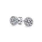 Aqua Blue CZ Flower Fan Earring Jacket Sterling Silver Studs - Image 2