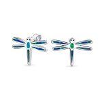 Created Blue Opal Summer Garden Firefly Dragonfly Stud Earrings .925 Sterling Silver