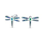 Set of 2 Created Blue Opal Dragonfly & Owl Stud Earrings Sterling Silver - Image 5