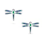 Created Blue Opal Summer Garden Firefly Dragonfly Stud Earrings .925 Sterling Silver - Image 2