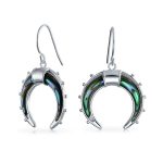 Celestial Rainbow Iridescent Abalone Shel Half Crescent Moon Dangle Earrings .925 Sterling Silver