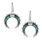 Celestial Rainbow Iridescent Abalone Shel Half Crescent Moon Dangle Earrings .925 Sterling Silver - Image 2