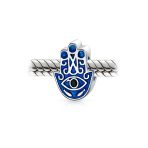 Set of 2 Blue Hamsa Hand Evil Eye Good Luck Charm Barrel Bead in Sterling Silver - Image 3