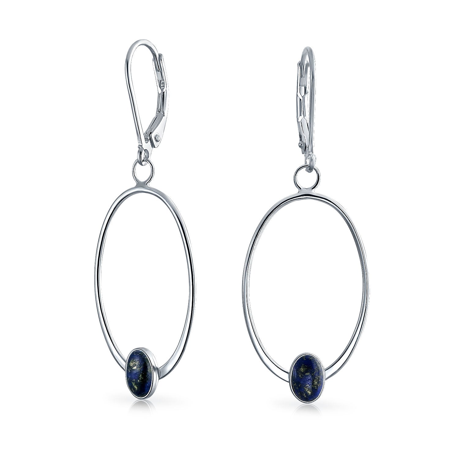blue-lapis-lazuli-hoop-earrings-silver_wj-swe9751-08b_1 Geometric Boho Dangle Gemstone Earrings with Blue Lapis Lazuli Sterling Silver - Image 1