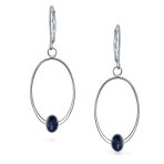 Geometric Boho Dangle Gemstone Earrings with Blue Lapis Lazuli Sterling Silver - Image 2