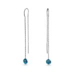 Blue Nazar Evil Eye Murano Glass Dangle Earrings Thin Chain  Sterling Silver