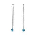 Blue Nazar Evil Eye Murano Glass Dangle Earrings Thin Chain  Sterling Silver