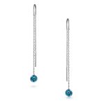 Blue Nazar Evil Eye Murano Glass Dangle Earrings Thin Chain  Sterling Silver - Image 2