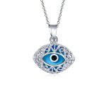 Turkish Nazar Blue Evil Eye Filigree Charm Pendant Necklace Sterling Silver
