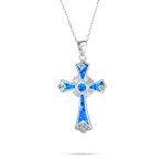 Silver Opal CZ Cross Pendant Necklace 18in Chain - Image 2