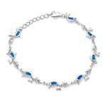 Nautical Created Blue White Opal Inlay Dolphins Bracelet .925 Sterling Silver