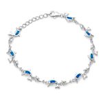 Nautical Created Blue White Opal Inlay Dolphins Bracelet .925 Sterling Silver