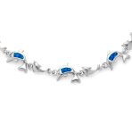 Nautical Created Blue White Opal Inlay Dolphins Bracelet .925 Sterling Silver - Image 3