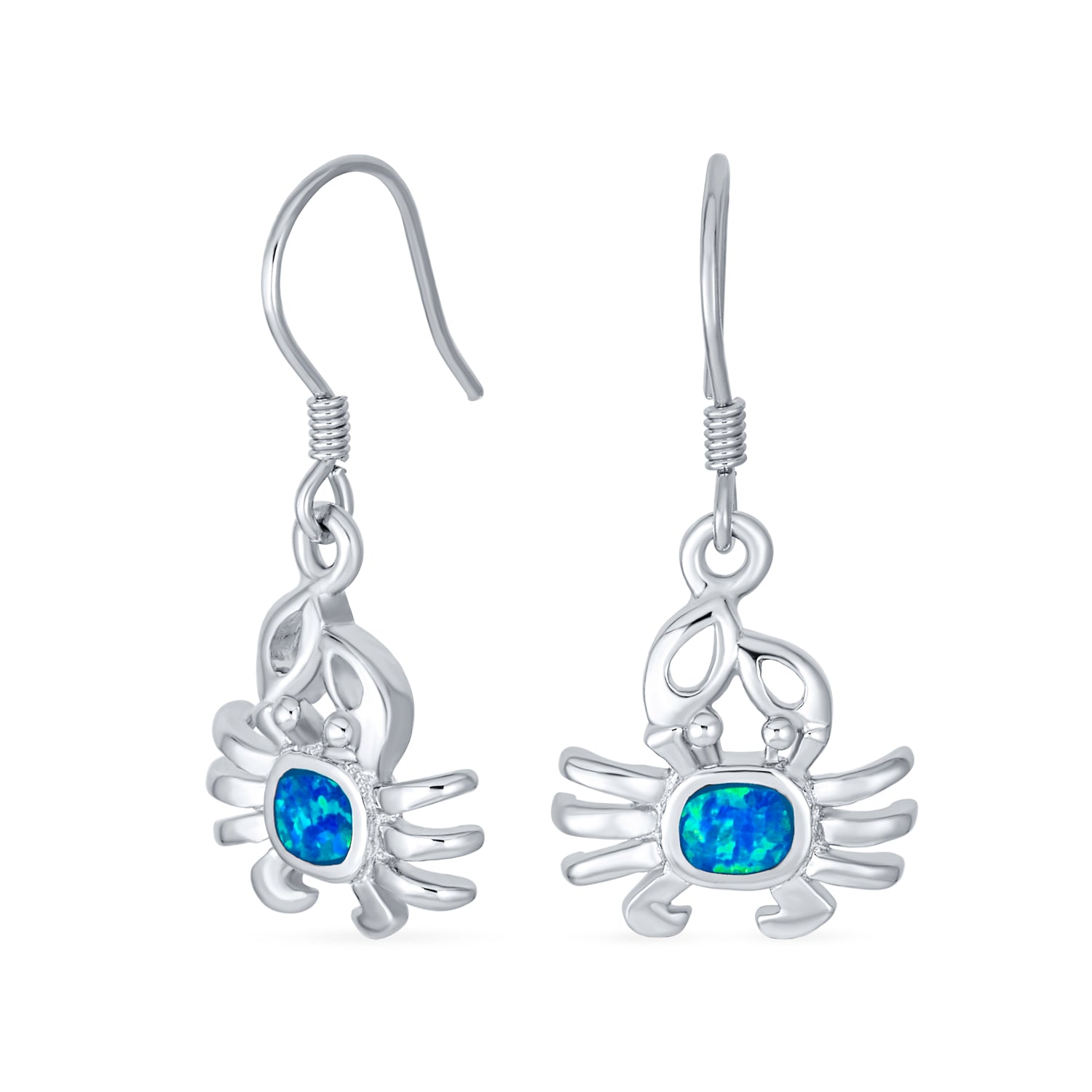 blue-opal-earrings-crab-nautical-silver-hook-xny-es0783a1_02 Tropical Blue Opal Dangle Gemstone Earrings Sterling Silver Crab Design - Image 1