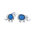 Lucky Dainty Small Gemstone Created Opal Elephant Stud Earrings Sterling Silver