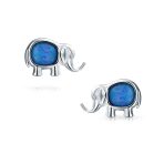 Lucky Dainty Small Gemstone Created Opal Elephant Stud Earrings Sterling Silver - Image 3