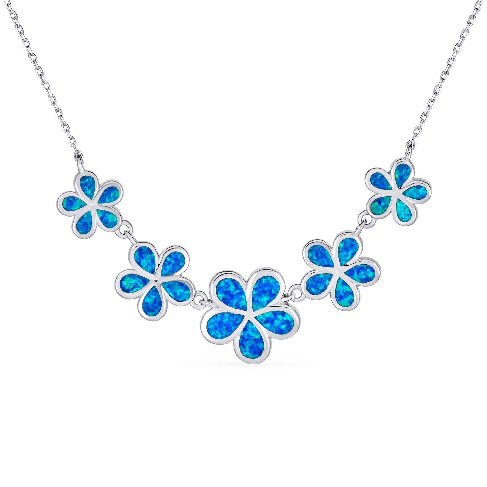 blue-opal-flowers-collar-necklace-xny-ns0758a1-az_1 Statement Created Blue Opal Plumeria Hawaiian Flower Collar Necklace .925 Sterling Silver - Image 1