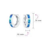 Set of 2 White & Blue Created Opal Gemstone Huggie Hoop Earrings Sterling Silver - Image 5