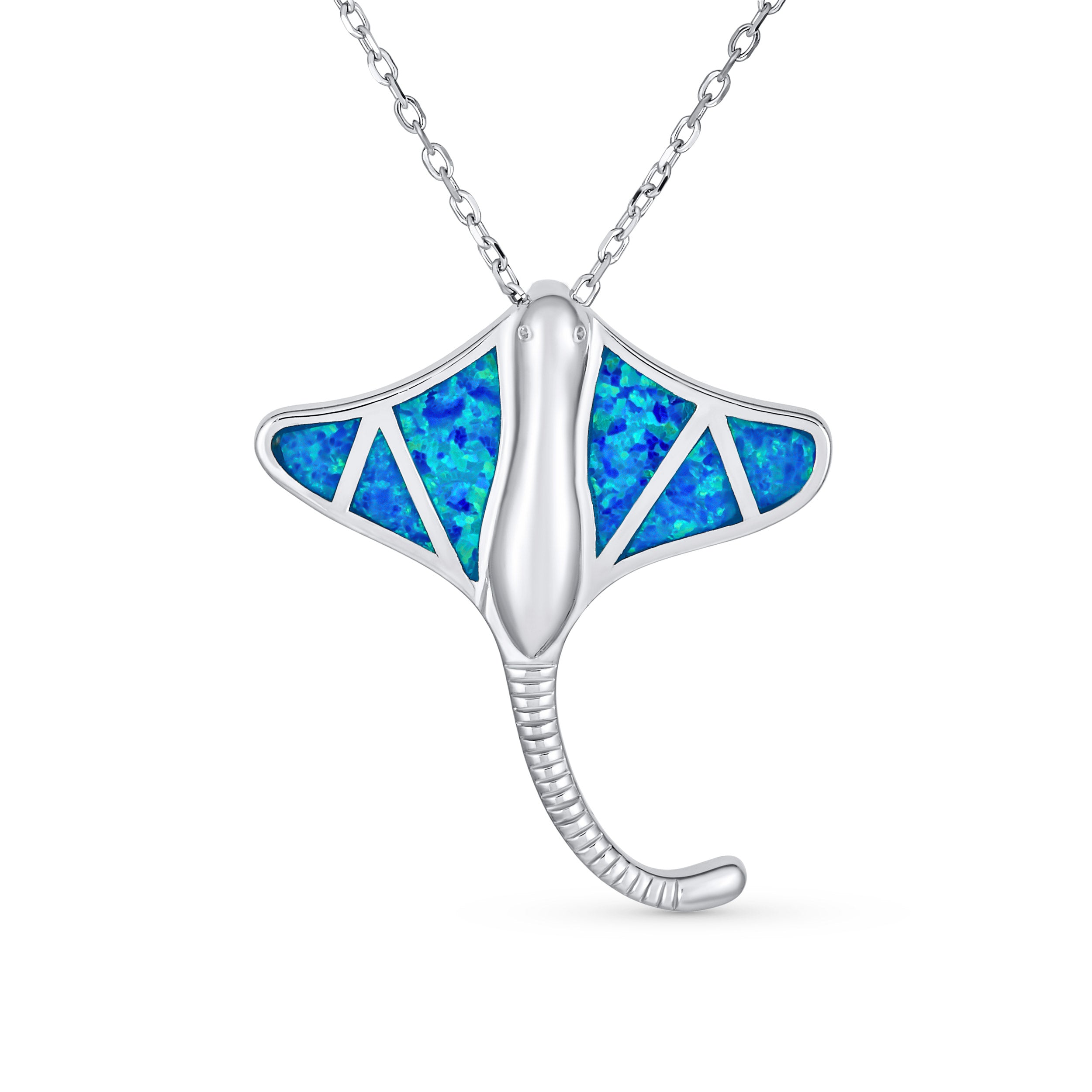 blue-opal-nautical-stingray-necklacexny-ps1514a1-az-1 Nautical Ocean Blue Opal Stingray Pendant Necklace in Sterling Silver - Image 1