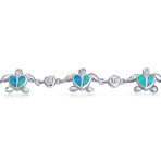Nautical Chain Link Bracelet with Opal Sea Tortoise & CZ Heart Charms in Silver - Image 2