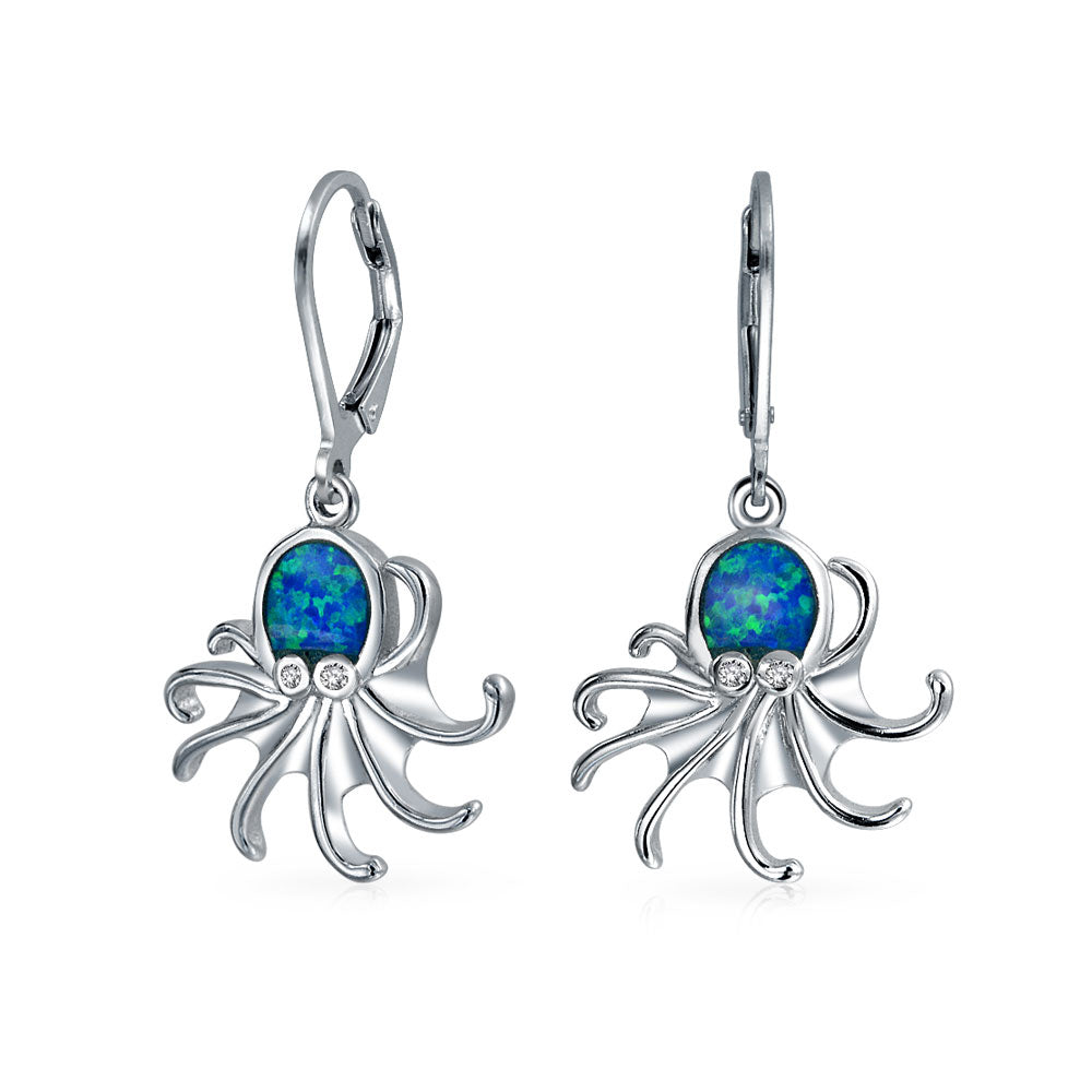 blue-opal-silver-octopus-earrings_xny-es1013a1-az_1 Nautical Blue Opal Octopus Dangle Gemstone Earrings in Sterling Silver - Image 1