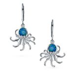 Nautical Blue Opal Octopus Dangle Gemstone Earrings in Sterling Silver - Image 3