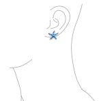 Nautical Blue Opal Starfish Stud Earrings in Sterling Silver for Beach Vacation - Image 3
