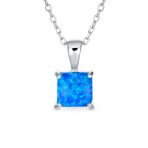 Traditional Dainty Square Opal Gemstone Pendant Necklace Gold Plated Silver - Image 2