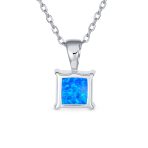 Traditional Dainty Square Opal Gemstone Pendant Necklace Gold Plated Silver - Image 5