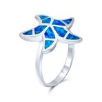 Silver Ring with Nautical Tropical Blue Opal Inlay and Starfish Design - Image 2