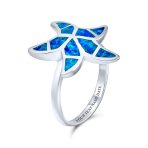 Silver Ring with Nautical Tropical Blue Opal Inlay and Starfish Design - Image 3