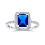 3CT CZ Royal Blue Solitaire Halo Emerald Cut Engagement Ring Sterling Silver - Image 2
