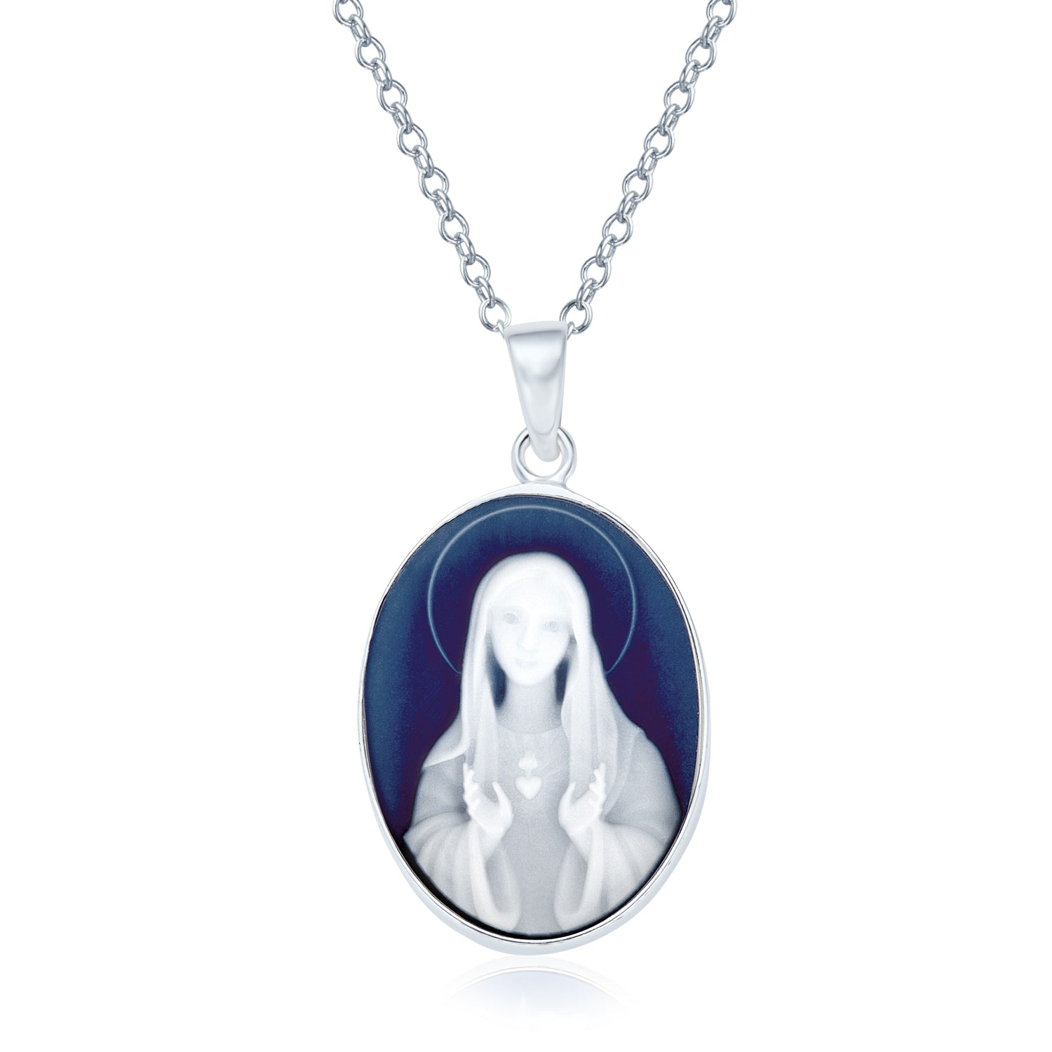 blue-saint-virgin-mary-cameo-pendant-necklace-silver-white-yl-m251_1 Our Lady Of Guadalupe Oval Virgin Mary Cameo Pendant Necklace Sterling Silver - Image 1
