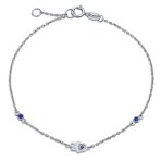 Spiritual Tiny Delicate Evil Eye Hamsa Hand Charm Bracelet .925 Sterling Silver